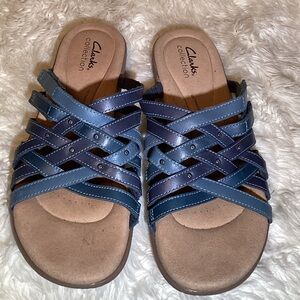 Clarks Elizabeth women’s Rio Navy leather Strappy Sandals size 8